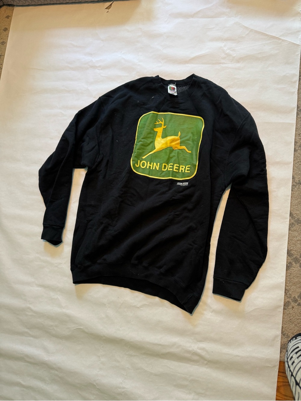 Fruit of the Loom Black Crewneck Sweatshirt with Green & Yellow John Deere Logo